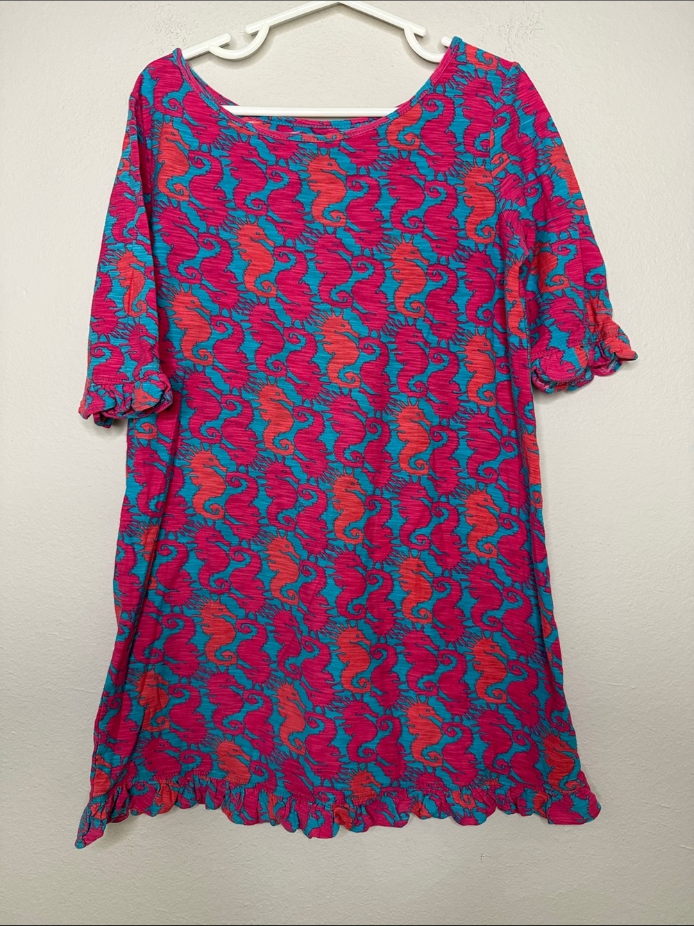 Lilly Pulitzer Girls "Seahorse Swirl" Little Somerset Ruffle Dress Size M [1160]